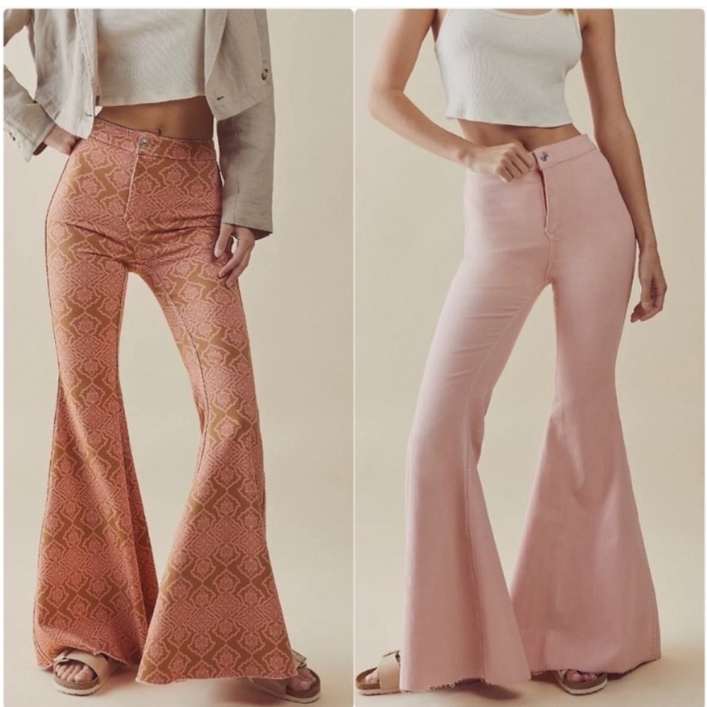 Free People Reversible Throw It Back Flare Jeans Pink